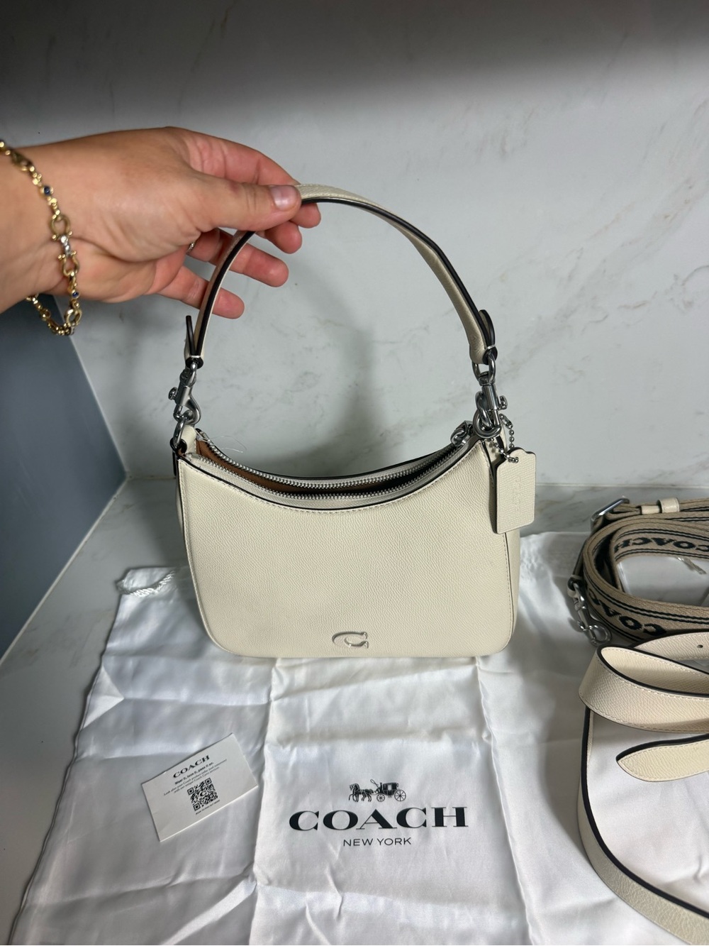 COACH Crossgrain leather small hobo crossbody bag - White NWT - Picture 12 of 16